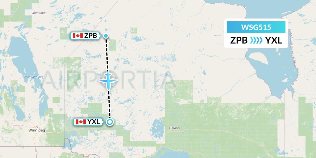 WSG515 Wasaya Airways Flight Map: Sachigo Lake to Sioux Lookout