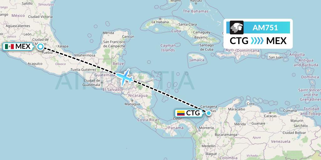 AM751 Aeromexico Flight Map: Cartagena to Mexico City
