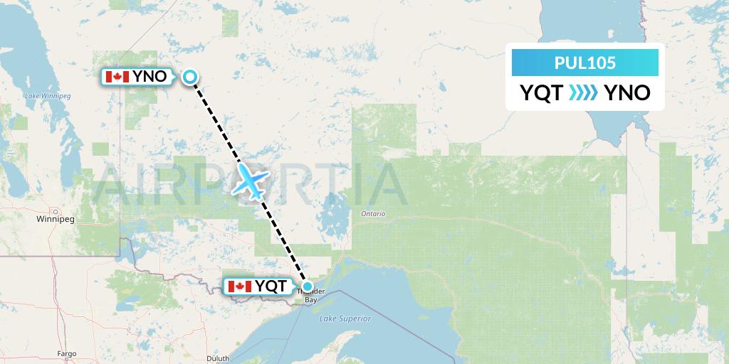 PUL105 Ornge Air Flight Map: Thunder Bay to North Spirit Lake