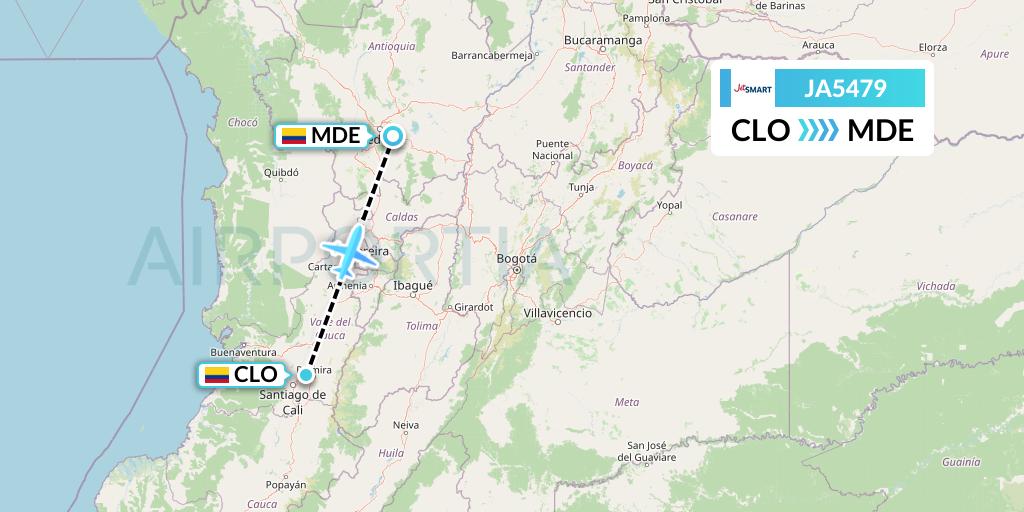 JA5479 JetSMART Flight Map: Cali to Medellin