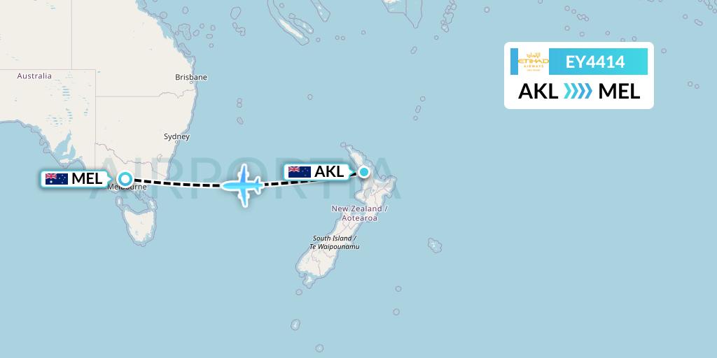 EY4414 Etihad Airways Flight Map: Auckland to Melbourne