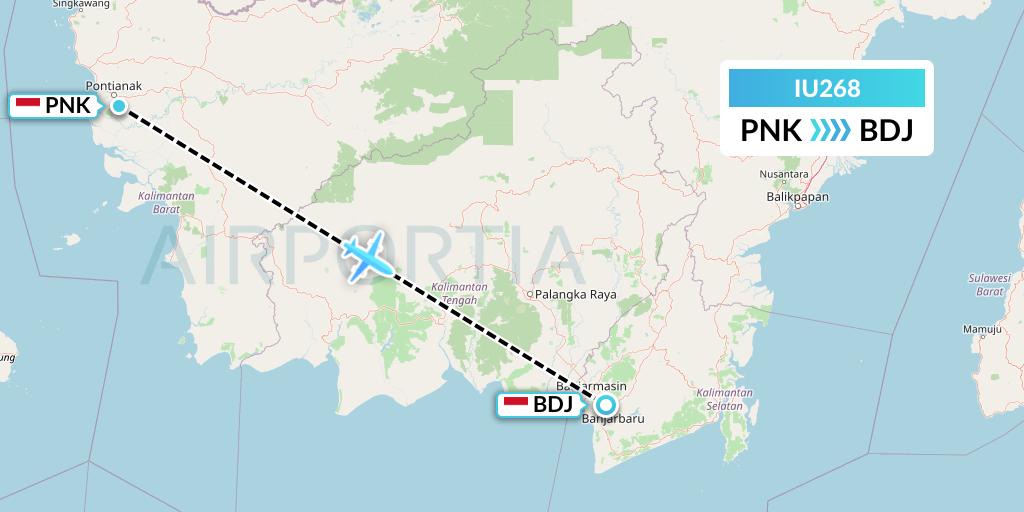 IU268 Pt. Super Air Jet Flight Map: Pontianak to Banjarmasin