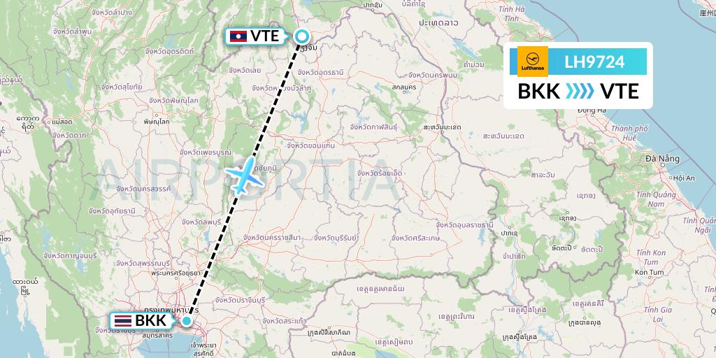 LH9724 Lufthansa Flight Map: Bangkok to Vientiane