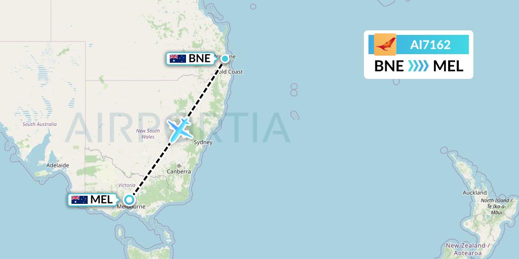 AI7162 Air India Flight Map: Brisbane to Melbourne