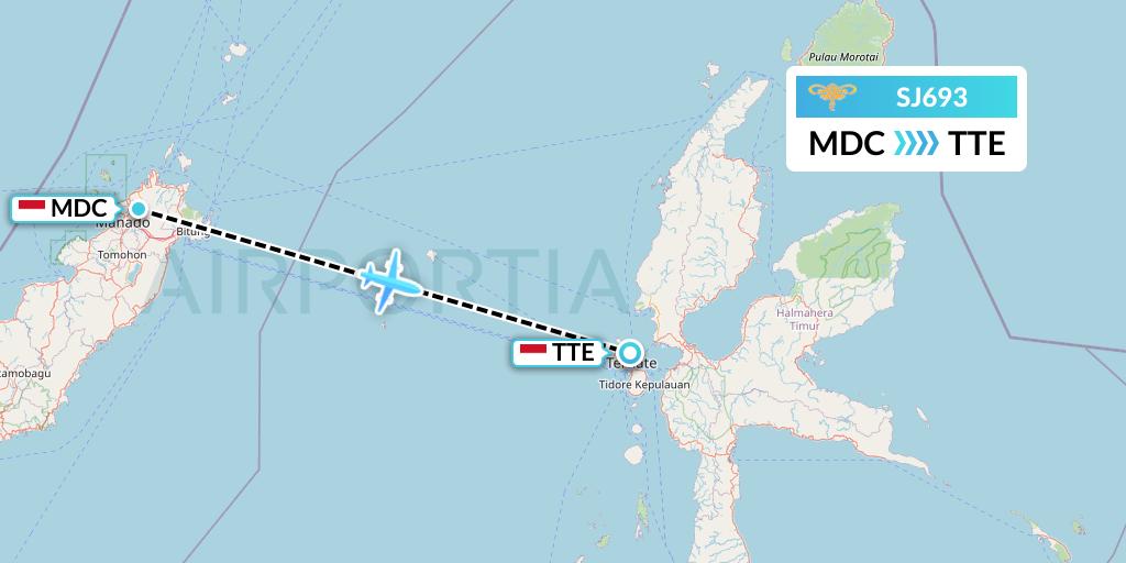SJ693 Sriwijaya Air Flight Map: Manado to Ternate
