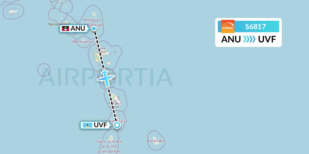 S6817 Sunrise Airways Flight Map: Antigua to Vieux Fort