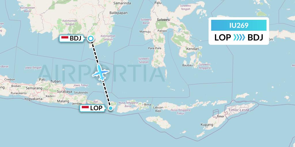IU269 Pt. Super Air Jet Flight Map: Lombok to Banjarmasin