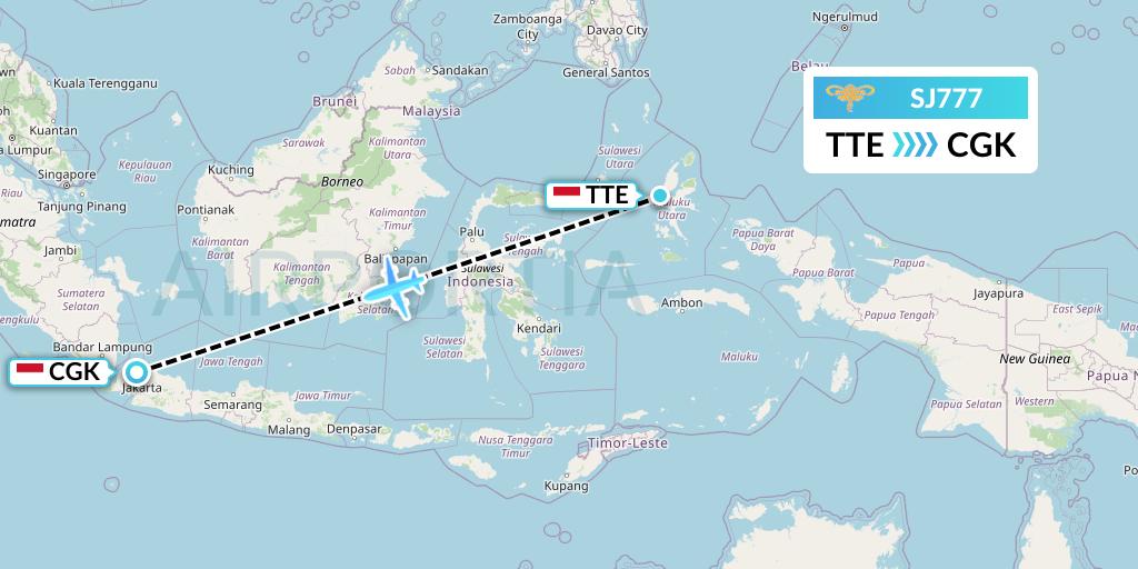 SJ777 Sriwijaya Air Flight Map: Ternate to Jakarta