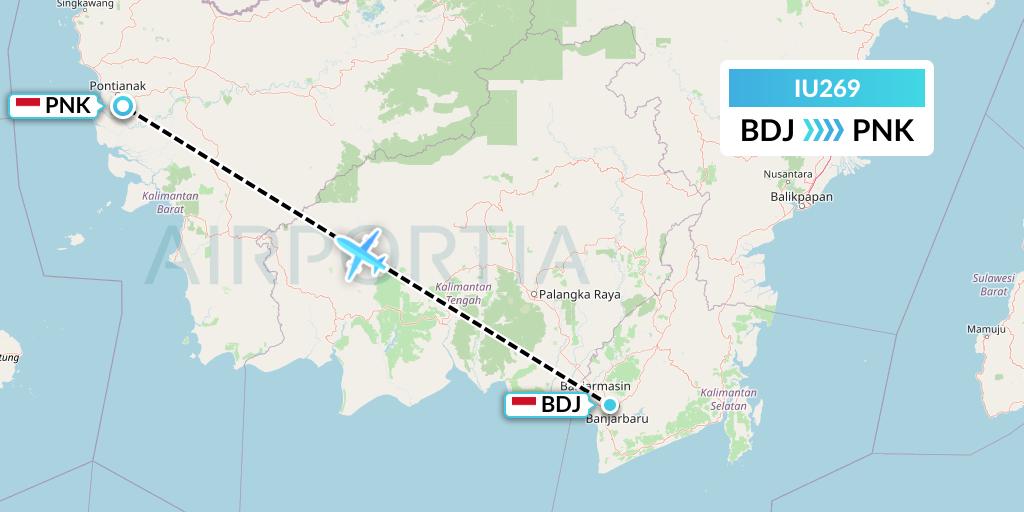 IU269 Pt. Super Air Jet Flight Map: Banjarmasin to Pontianak