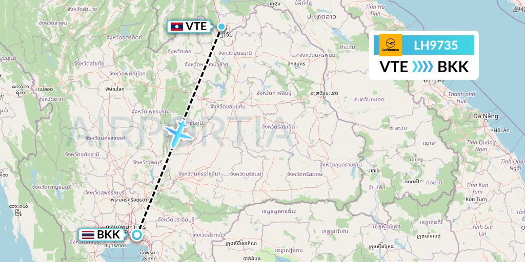 LH9735 Lufthansa Flight Map: Vientiane to Bangkok