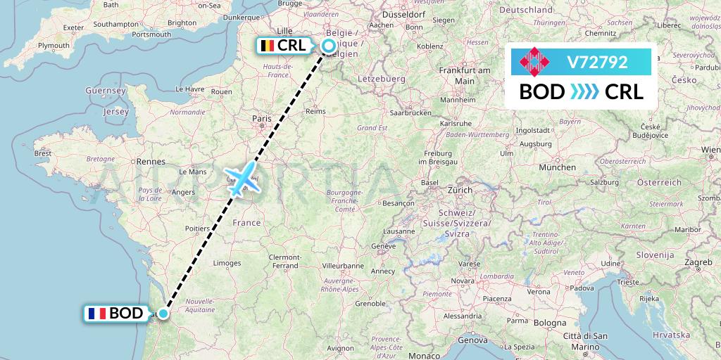 V72792 Volotea Flight Map: Bordeaux to Brussels