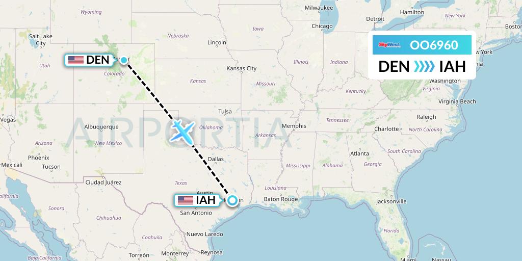 OO6960 SkyWest Airlines Flight Map: Denver to Houston