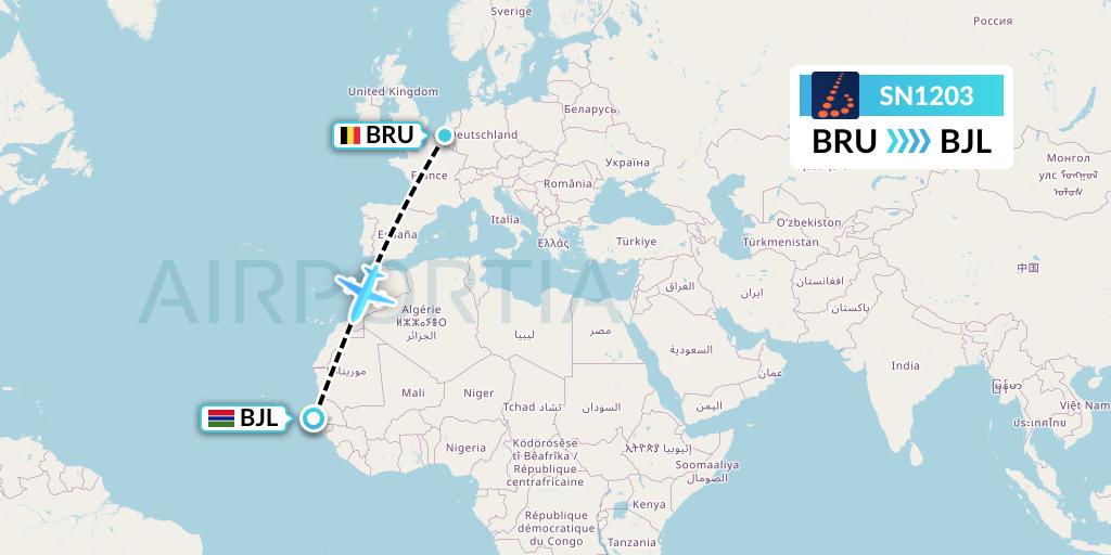 SN1203 Brussels Airlines Flight Map: Brussels to Banjul