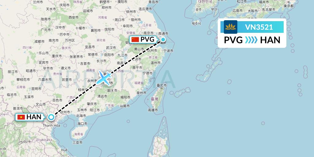 VN3521 Vietnam Airlines Flight Map: Shanghai to Hanoi