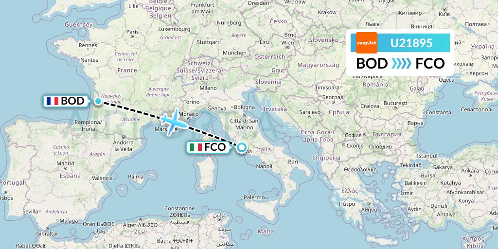 U21895 EasyJet Flight Map: Bordeaux to Rome