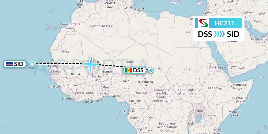 HC211 Air Senegal Flight Map: Dakar to Espargos