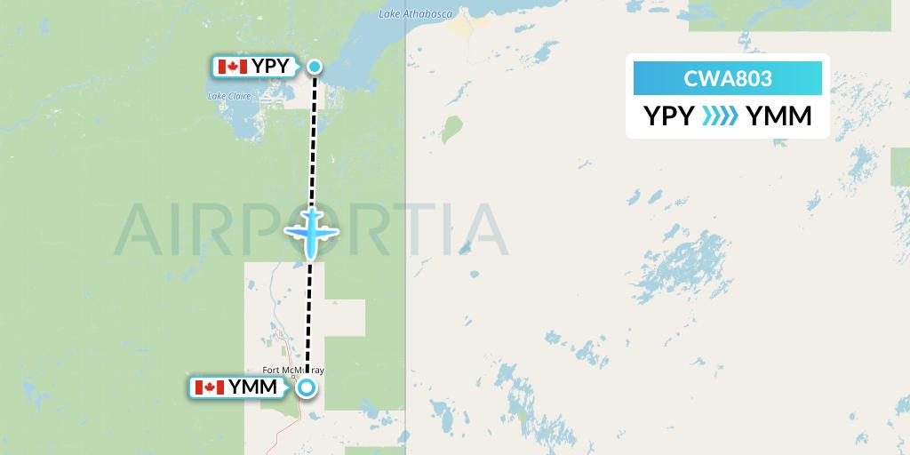 CWA803 Can West Corporate Air Charters Ltd. Flight Map: Fort Chipewyan to Fort McMurray