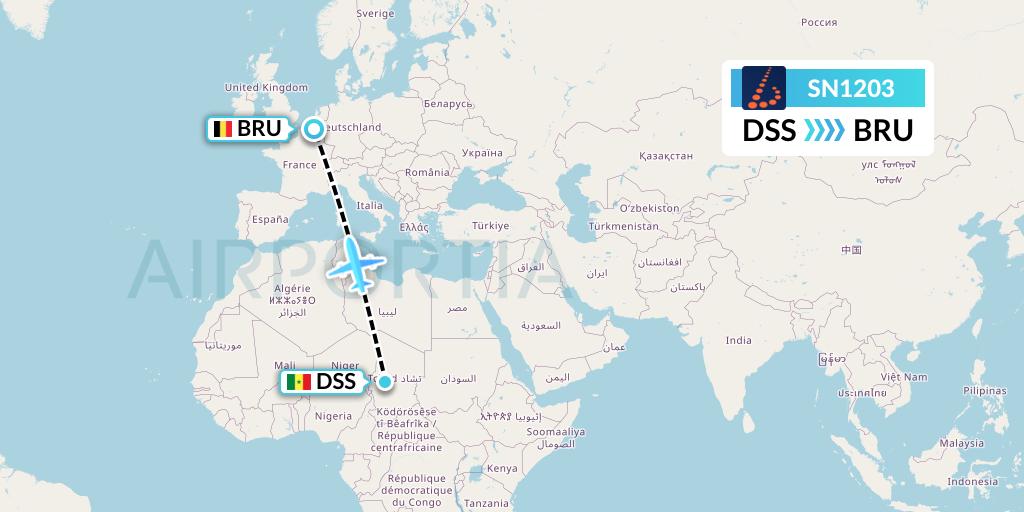 SN1203 Brussels Airlines Flight Map: Dakar to Brussels