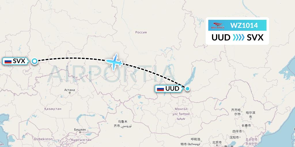 WZ1014 Red Wings Flight Map: Ulan-Ude to Yekaterinburg