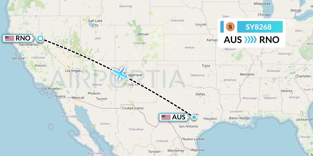 SY8268 Sun Country Airlines Flight Map: Austin to Reno