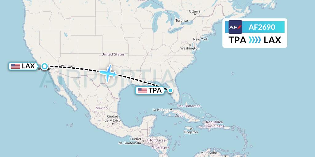 AF2690 Air France Flight Map: Tampa to Los Angeles
