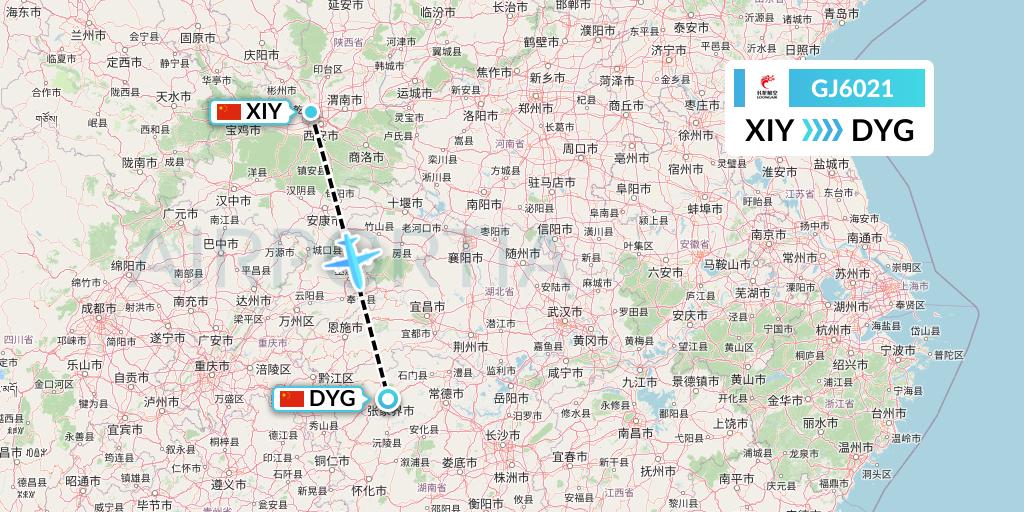 GJ6021 Loong Airlines Flight Map: Xi'an to Dayong