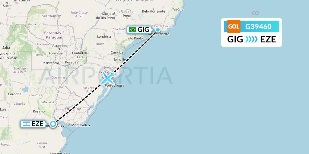 G39460 GOL Transportes Aeros Flight Map: Rio de Janeiro to Buenos Aires