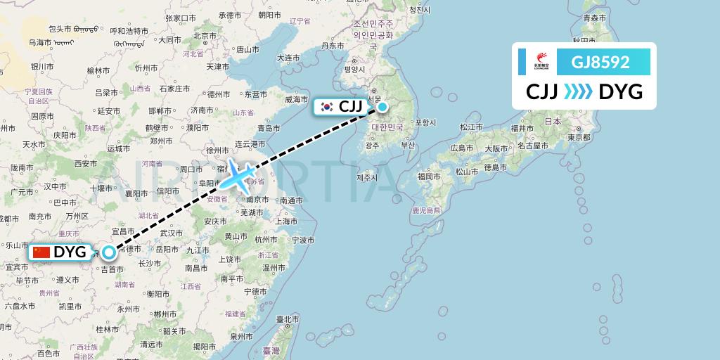 GJ8592 Loong Airlines Flight Map: Cheongju to Dayong