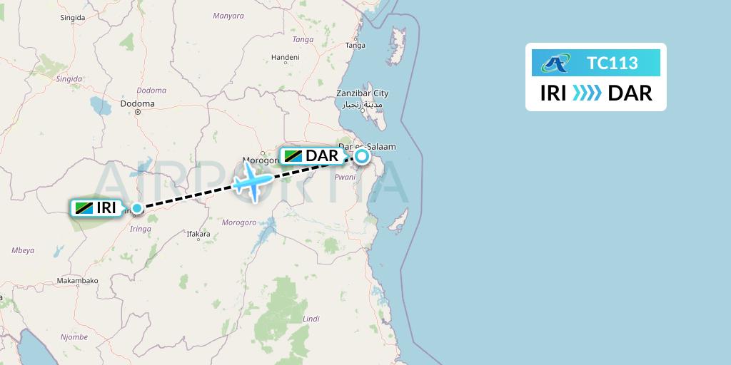 TC113 Air Tanzania Flight Map: Nduli to Dar-es-Salaam