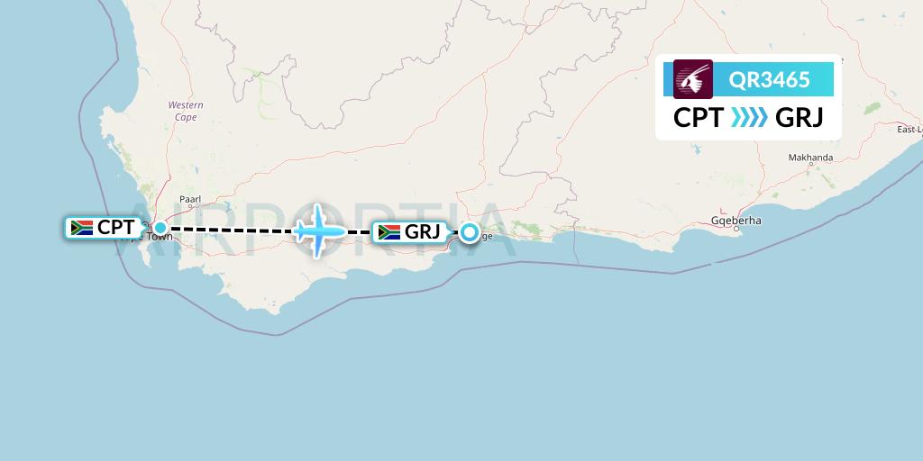 QR3465 Qatar Airways Flight Map: Cape Town to George