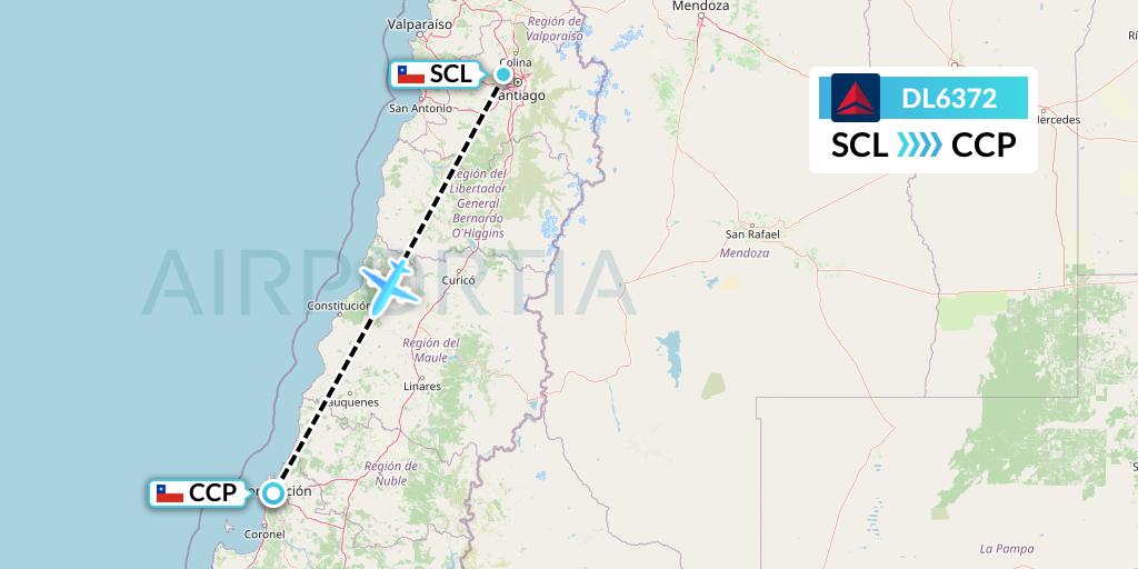 DL6372 Delta Air Lines Flight Map: Santiago to Concepcion