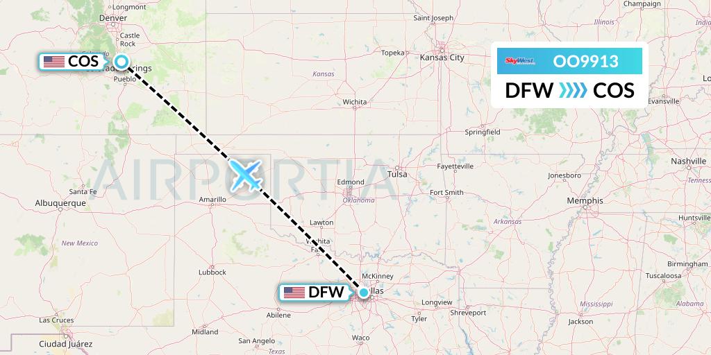OO9913 SkyWest Airlines Flight Map: Dallas to Colorado Springs