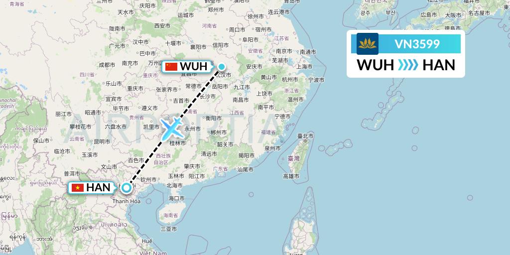VN3599 Vietnam Airlines Flight Map: Wuhan to Hanoi