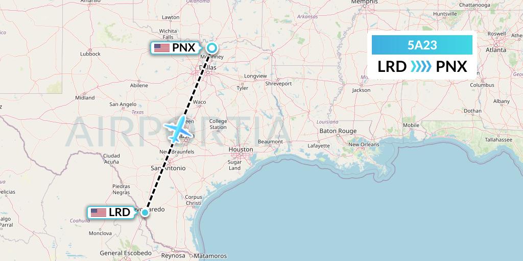 5A23 Alpine Air Express Flight Map: Laredo to Sherman-Denison