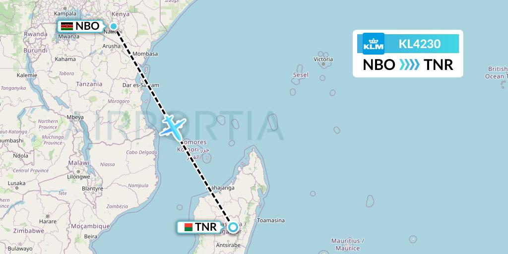 KL4230 KLM Flight Map: Nairobi to Antananarivo