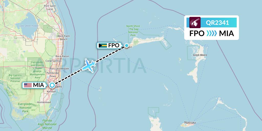 QR2341 Qatar Airways Flight Map: Freeport to Miami
