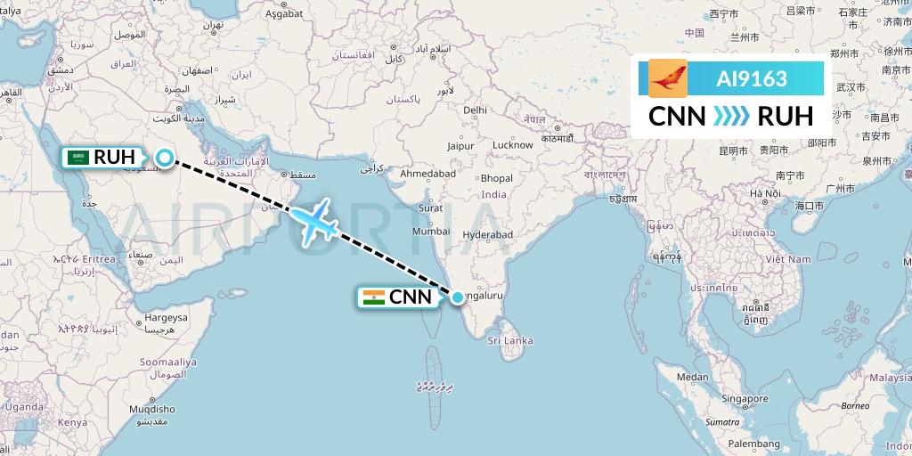 AI9163 Air India Flight Map: Mattannur to Riyadh