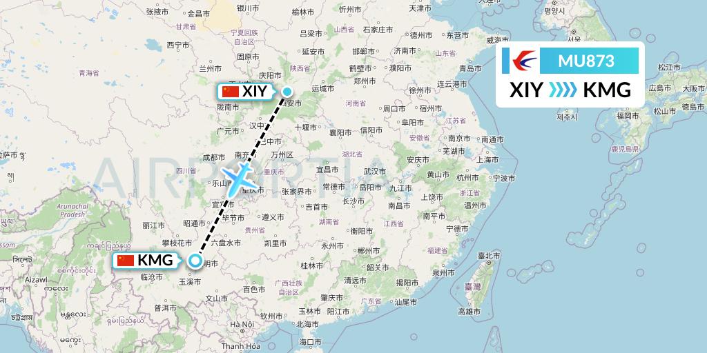 MU873 China Eastern Airlines Flight Map: Xi'an to Kunming