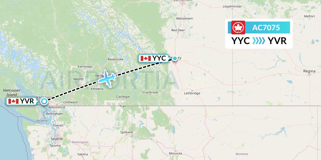 AC7075 Air Canada Flight Map: Calgary to Vancouver