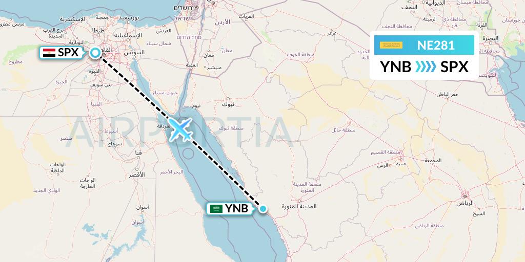NE281 Nesma Airlines Flight Map: Yanbu to Cairo