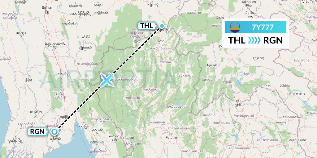 7Y777 Mann Yadanarpon Airlines Flight Map: Tachilek to Yangon