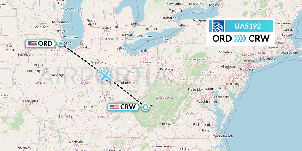 UA5192 United Airlines Flight Map: Chicago to Charleston