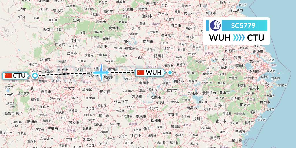 SC5779 Shandong Airlines Flight Map: Wuhan to Chengdu