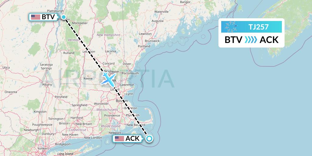 TJ257 Tradewind Aviation Flight Map: Burlington to Nantucket
