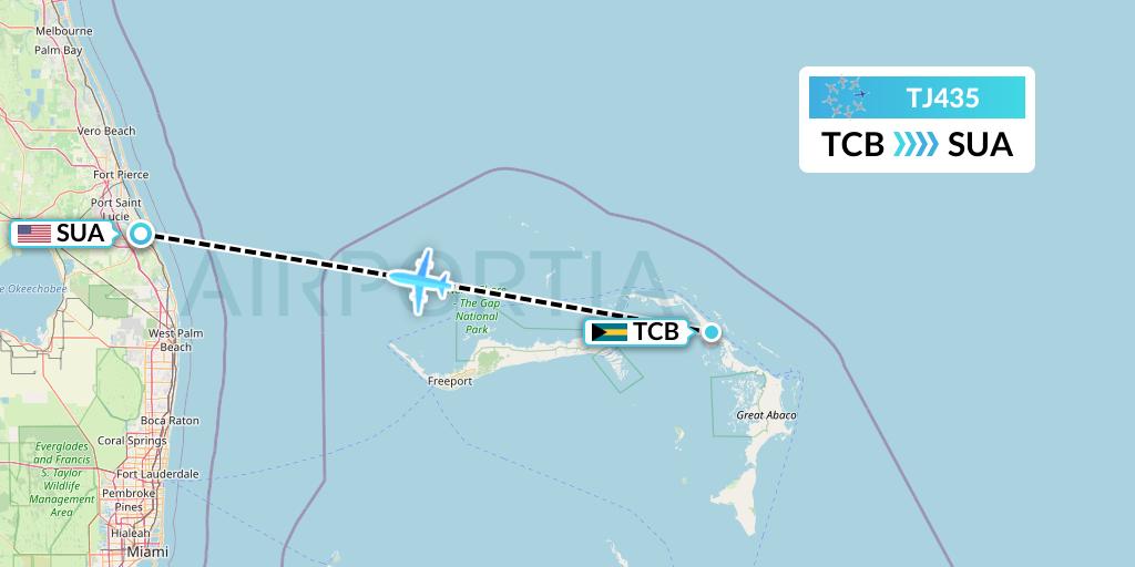 TJ435 Tradewind Aviation Flight Map: Treasure Cay to Stuart