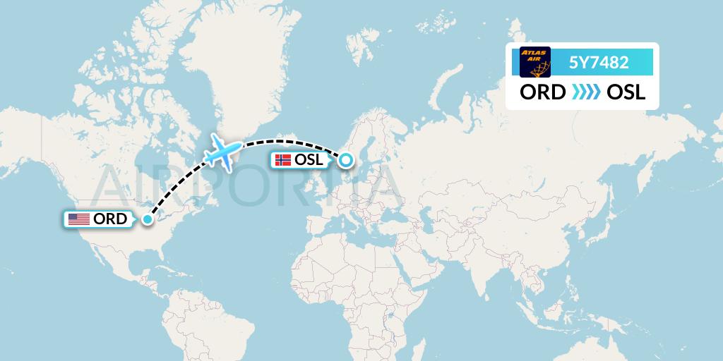 5Y7482 Atlas Air Flight Map: Chicago to Oslo
