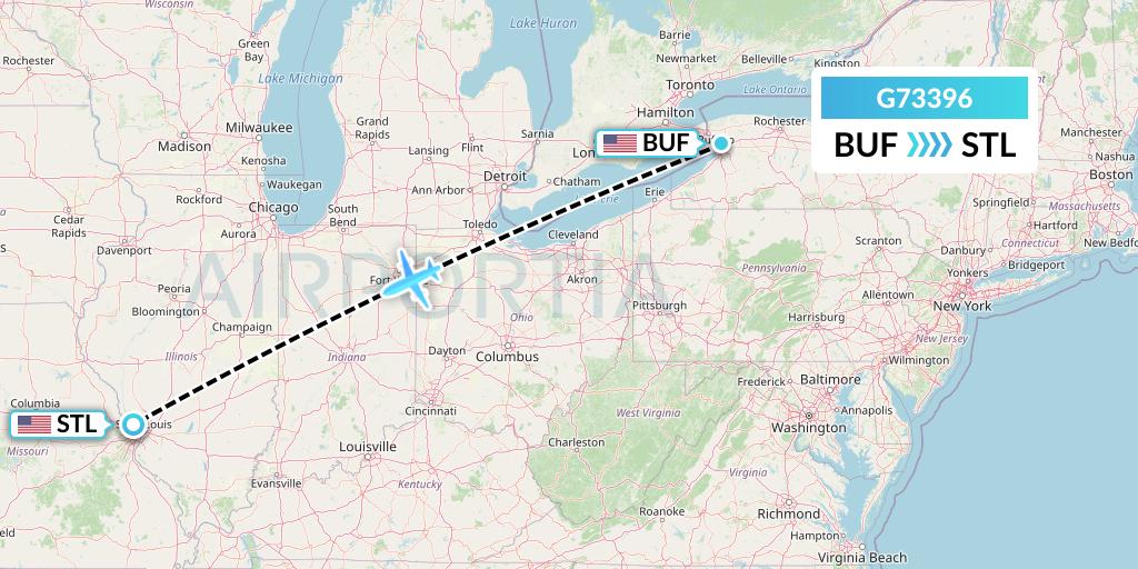 G73396 GoJet Flight Map: Buffalo to St. Louis