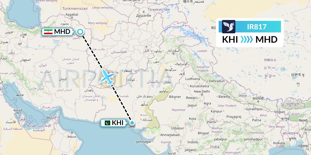 IR817 Iran Air Flight Map: Karachi to Mashhad