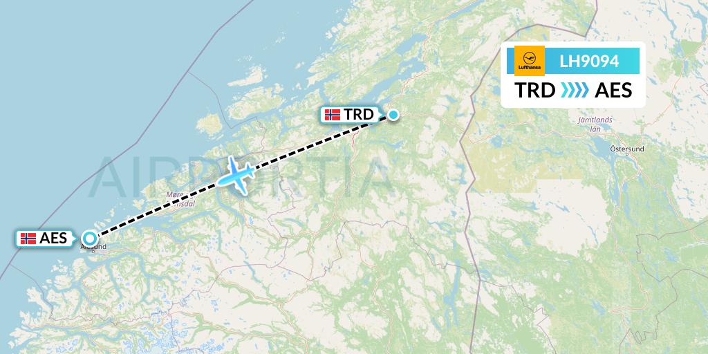 LH9094 Lufthansa Flight Map: Trondheim to Alesund