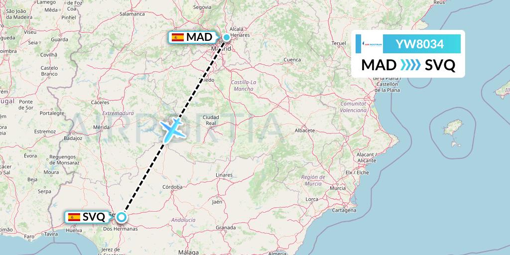 YW8034 Air Nostrum Flight Map: Madrid to Seville